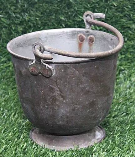 Vintage Rarity: Handforged Brass Pot Bucket Chrome Polished Interior Collectible - Picture 6 of 24