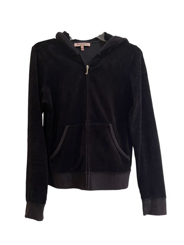 Juicy Couture Track Jacket Womens L Black Pink y2K Glitter Crest Embellished - Picture 2 of 10