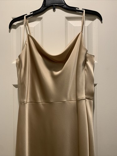 NEW $395  Vince Beige Spaghetti Strap Slim Fitted Satin Midi Slip Dress Size 12 - Picture 2 of 6