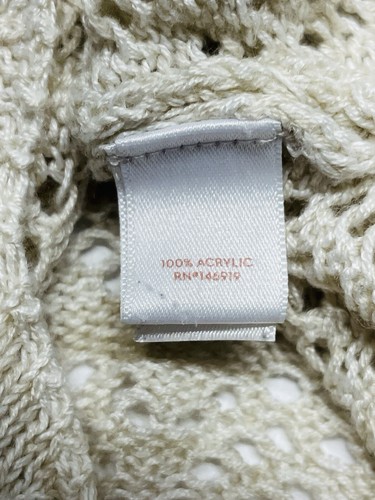 Beige Crochet Knit Cold Shoulder Shirt Size M Shark Bite Hem Boho Beach Coastal - Picture 12 of 12