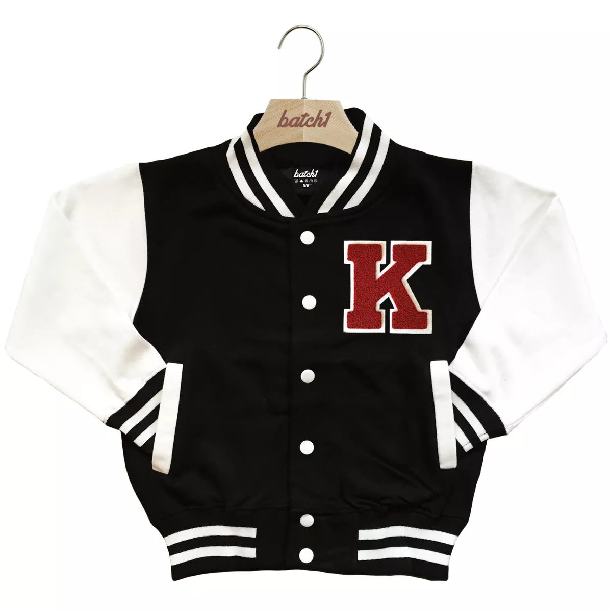 KIDS VARSITY BASEBALL JACKET PERSONALISED WITH GENUINE US COLLEGE LETTER K