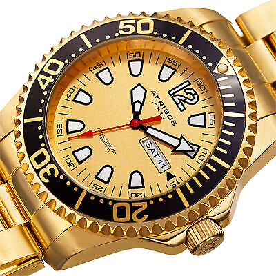 Men's akribos xxiv ak947 diver style day date stainless steel bracelet watch hotsell