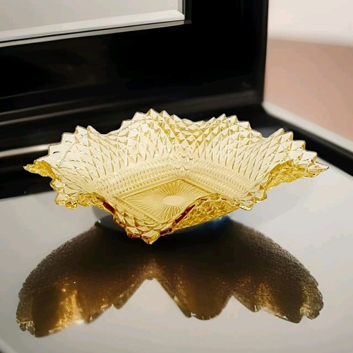 Plato de caramelo vintage con borde con volantes amarillo de vidrio Indiana ver fotos - Imagen 3 de 11