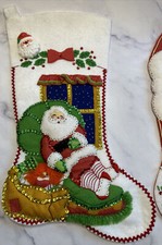 Bucilla Vintage felt christmas stocking 15  Completed Kit Santa Relaxing Chair