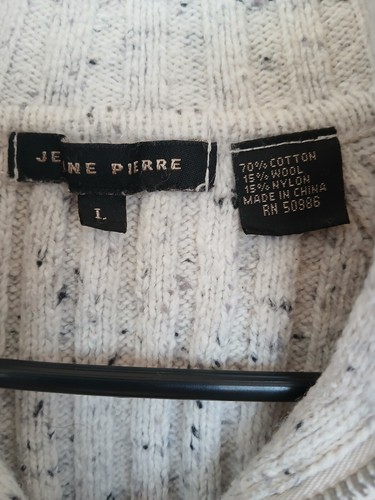 Women's Wool Blend White Marled Ribbed Zip Mock Neck Long Sleeve Sweater L - Picture 2 of 3