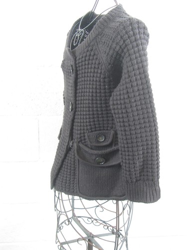NWT - Tevrow + Chase Brown Waffle Knit Double Breasted Cardigan Sweater M $375 - Picture 4 of 6