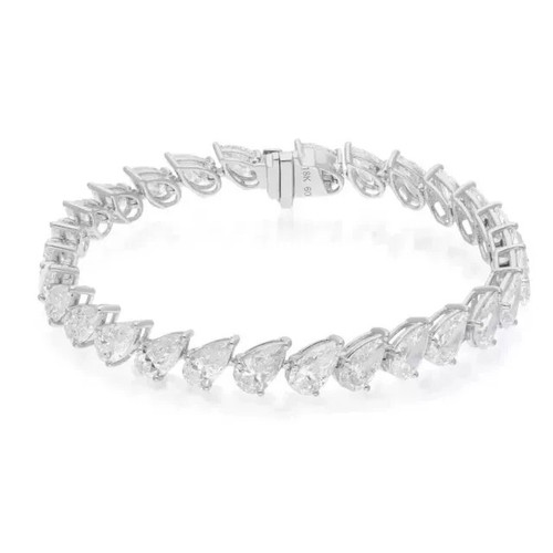 Tennis Bracelet 5Ct Pear Cut Lab Created Diamond 7'' 14K White Gold Plated - Picture 2 of 8