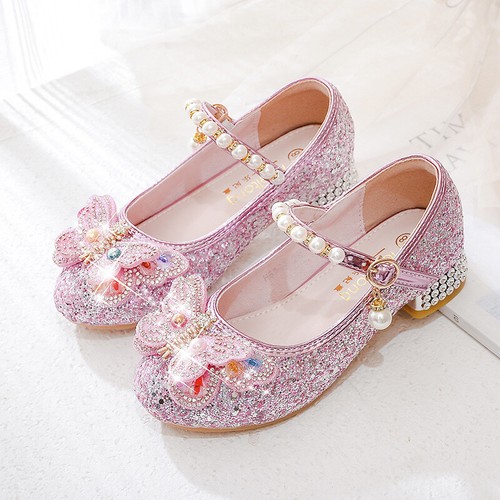 Kids Elsa Princess Shoes Girls Party Sequins Bow Glitter Fancy Dress Sandals - Picture 18 of 20