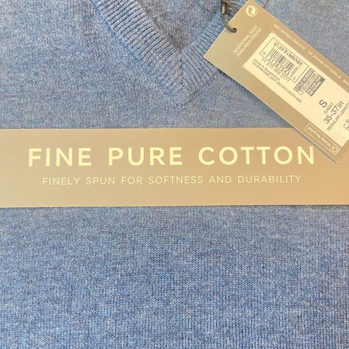 Marks & Spencer Men's Jumper Fine Pure Cotton Sweater Blue M&S Size Small New - Picture 2 of 9