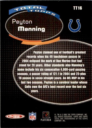 2005 Topps Total Total Topps #TT16 Peyton Manning - Picture 2 of 2