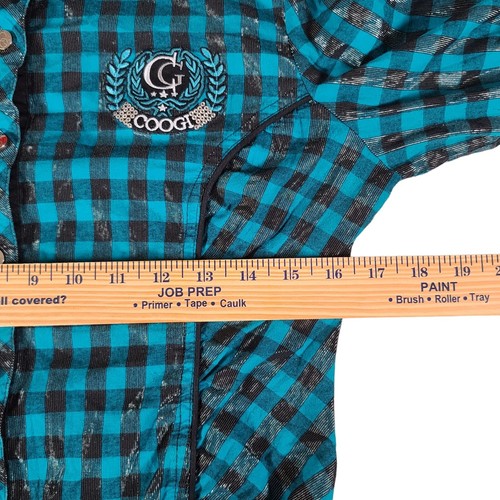 Coogi Shirt Womens Large Blue Plaid 90s Button Snaps Pockets Long Sleeve - Picture 11 of 12