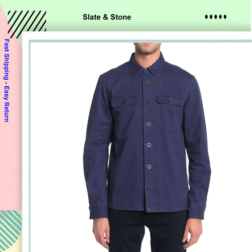 $198 Slate & Stone Pocket Front Shirt Jacket Cotton Blue size M - Picture 1 of 3