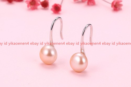 Natural Fashion 7-8mm White Pink Freshwater Pearl Hook Dangle Jewelly Earriing - Picture 13 of 16