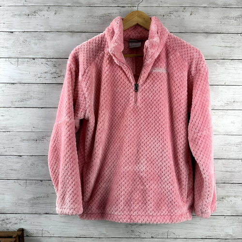 Columbia Full Zip Fuzzy Fleece Girls Size XL 18/20 Jacket Zip Pockets pink