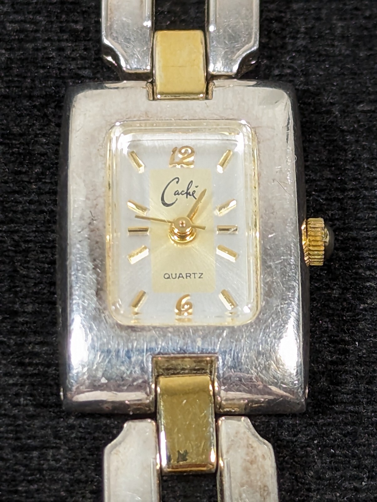 Cache Silver Tone Dial Rectangle Case Two Tone Br… - image 1