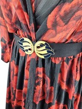 Vintage Elastic Waist Belt Black Stretch Leaf Abstract Shaped Buckle Size M/L