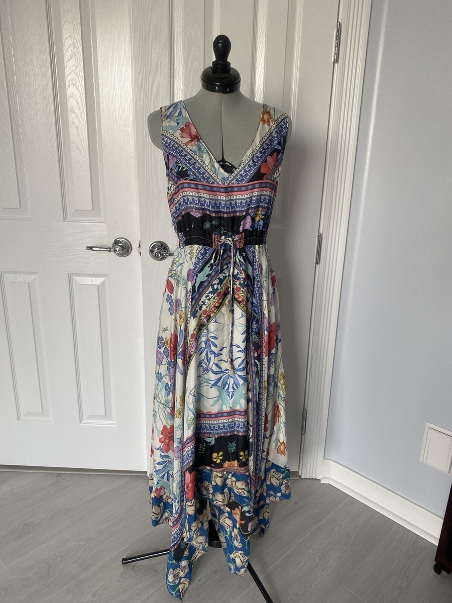 JOHNNY WAS Cassia Hand Wash Silk Floral Hankerchief 56" Long Dress XS