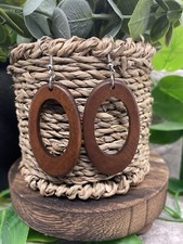 3 Silver-tone Earring Set Boho Wood Retro Drop Dangle Hook New Free Ship B1784