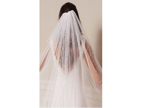 Bridal Veil with pearls 1 tier and comb for bride - Bild 1 von 5