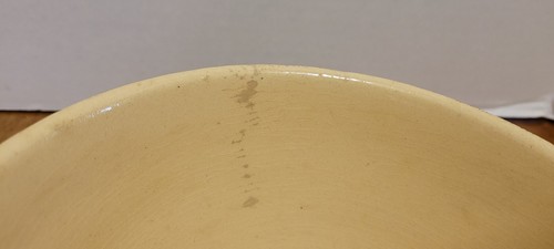 Watt Oven Ware Yellow Ware Mixing Bowl Pink & Blue Stripes 7 1/8" Flaw - Picture 4 of 8