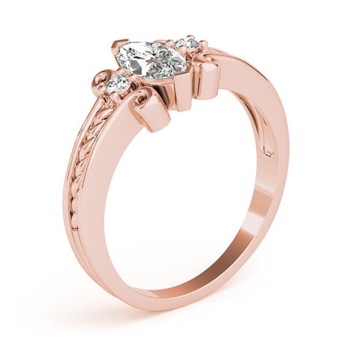 Marquise Diamond Lab Grown Rope Filigree Engagement Ring Rose Gold - Picture 2 of 4