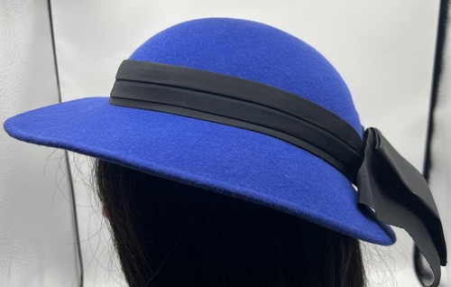 Geo W. Bollman & Co Hat Vintage 100% Wool Blue with Black Ribbon & Bow - Picture 5 of 8