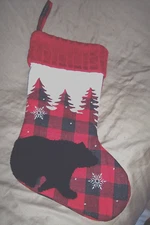 Christmas Stocking Christmas Tree Stocking Stuffer Bear Winter Plaid Decor 16"