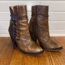 Charles David Women's Brown Genuine Leather Patina Brown Lace + Zip Up Booties