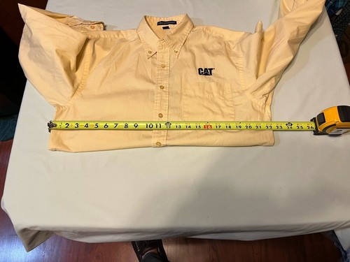 CAT Caterpillar Men's LS Button Down Shirt Yellow Medium Cotton Poly - Picture 10 of 13