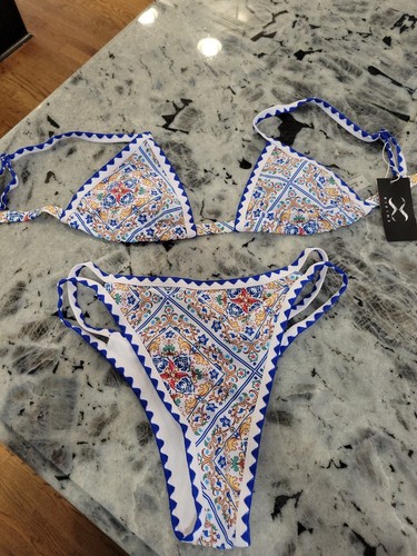 BIKINX Womens Swimsuit High Cut Bikini Floral Print 2 Piece Set Blue NWT small