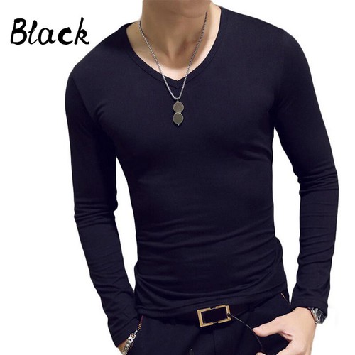 Men Slim Fit T-shirt Long Sleeve Tops Pullover V-Neck Blouse Casual Fashion 2025 - Picture 14 of 35