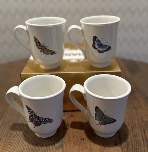 Portmeirion Botanic Garden Footed Mugs Set 4 Flowers Butterflies 10 OzEXCELLENT - Picture 10 of 10