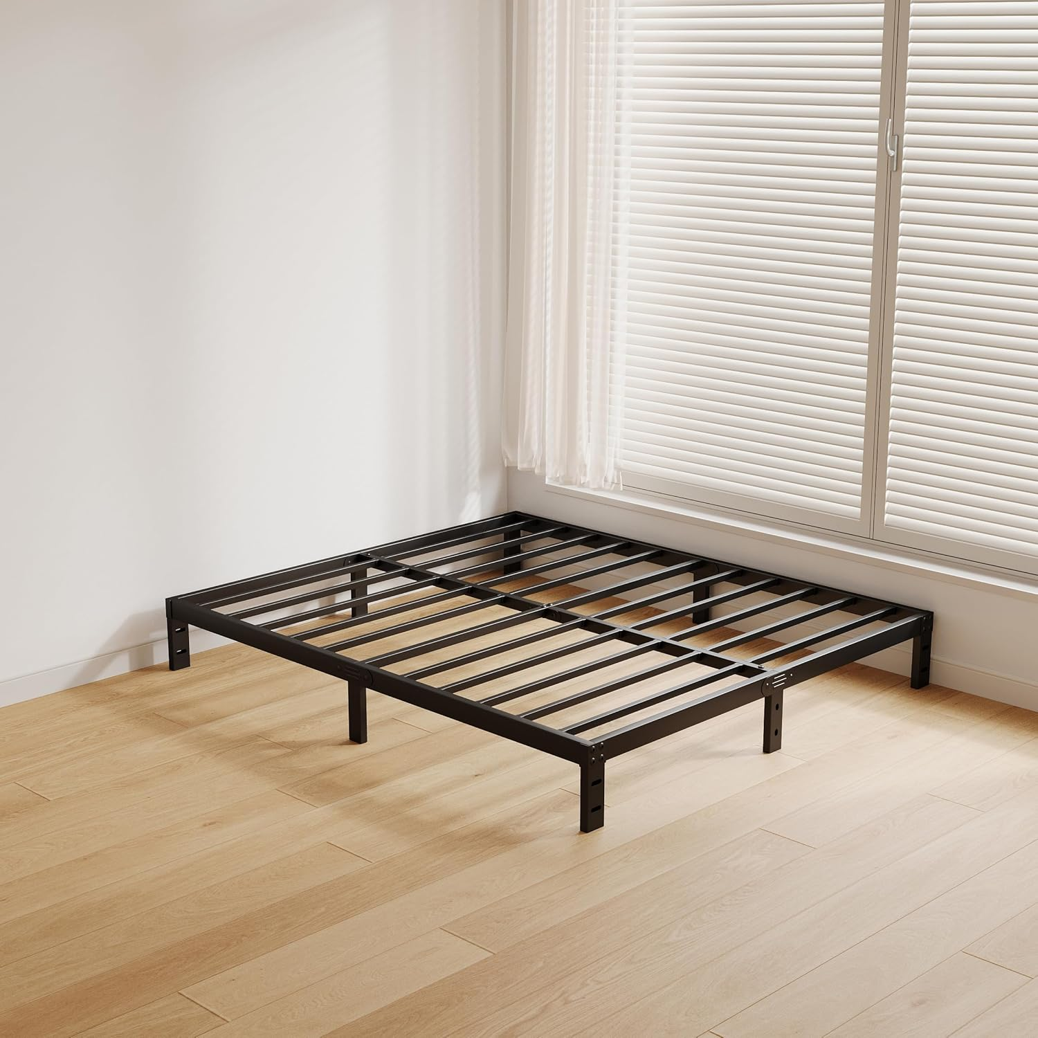 Low Profile Bed Frame - Heavy Duty Metal Queen Bed Frame in Matte Black, 7-Inch