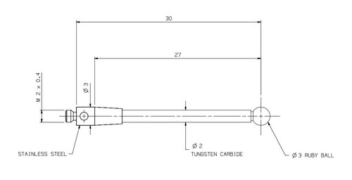 Sonda CMM Stylus vástago de carburo rosca M2 3 mm rubí A-5003-0040 KMG palpador Styli - Imagen 6 de 6