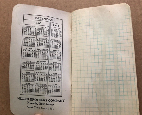 Vintage HELLER NUCUT FILE Vest Pocket Notebook NEWARK NJ 1940 1941 White Tang #2 - Picture 2 of 5