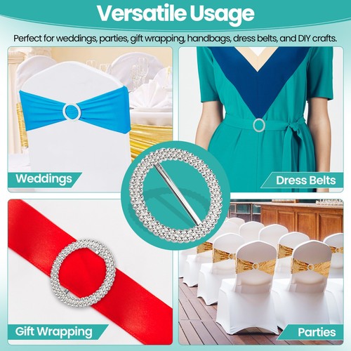 5-100x Bandas para Silla Hebillas Redondas y Forma de Corazón Diamante Hebilla Decoración de Boda - Imagen 7 de 17