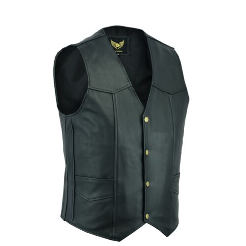 Leatherick Gilet Uomo Vera Pelle Nero Classico Top-Grana Pelle di Vacchetta Gilet - Foto 2 di 15