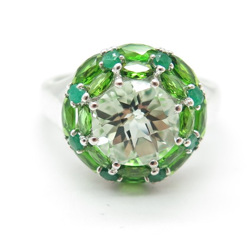 MICHELLE ALBALA Sterling Silver Real Green Amethyst Peridot Emerald Ring Size 10 - Picture 3 of 9