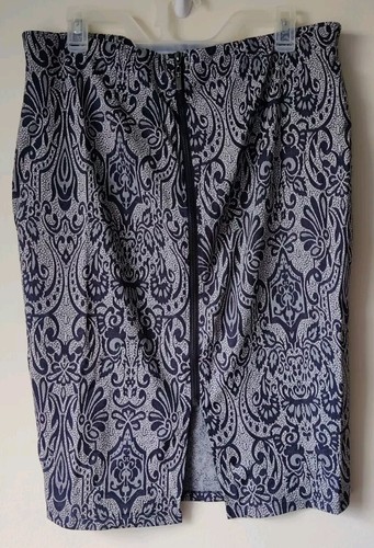 Cato Womens Boho Elastic Waist Pencil Skirt Blue Paisley Size 14 Full Zip Back - Picture 2 of 5