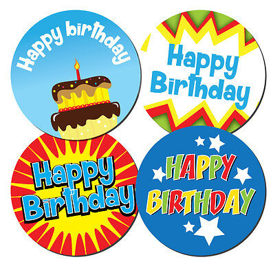 happy birthday stickers 30mm or 60mm dia crafts cards shops