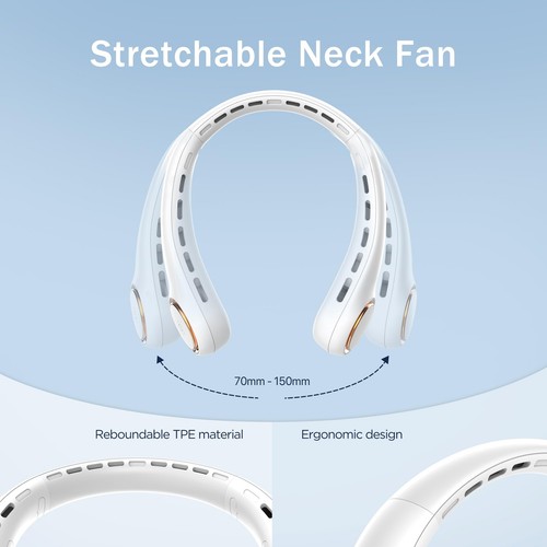 White Rechargeable Neck Fan with 3800RPM Motor 3 Speed Ultra Long Battery Life - Picture 6 of 8