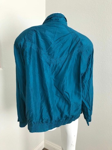 Oleg Cassini Women's Silk Medium Wind Breaker Jacket teal Vintage Retro - Picture 4 of 6