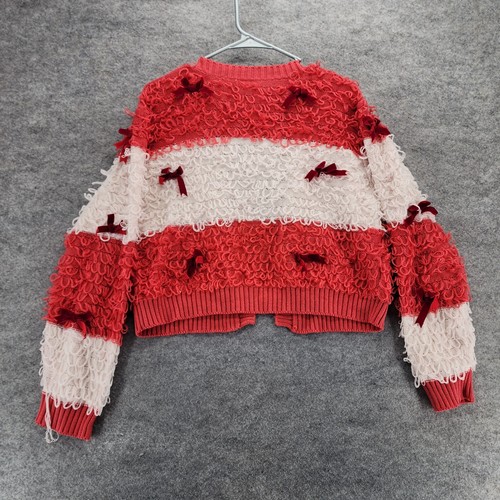 Mighty Fine Cardigan Womens Extra Large Red White Striped Bows - Picture 2 of 8