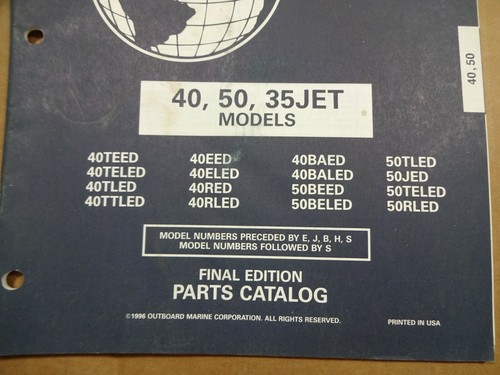 1996 OMC 35Jet 40 50 HP outboard parts catalog book Johnson Evinrude 438204 - Picture 2 of 3