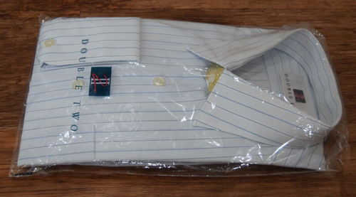 Double Two Mens Long Sleeve Cotton Stripe Striped Blue Shirt 15.5in / 39-40cm - Picture 6 of 9