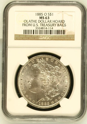1885-O Morgan Silver Dollar S$1 - Olathe Dollar Hoard - NGC MS 63