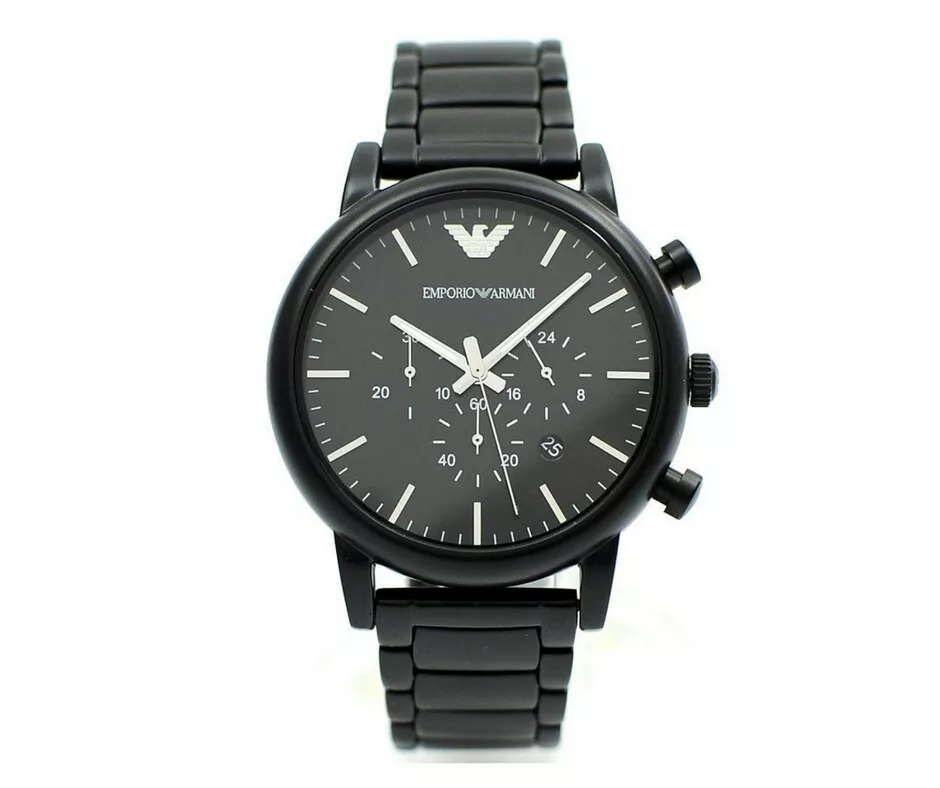 EMPORIO ARMANI AR1895 ALL BLACK STAINLESS STEEL CHRONO MENS WATCH NEW WITH TAGS