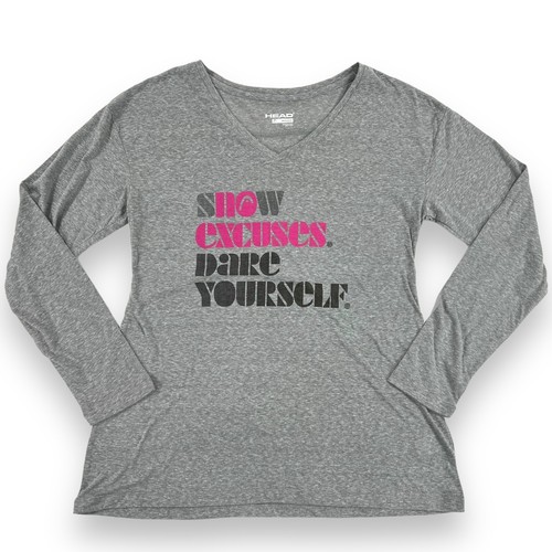 Head WOMEN'S MED Gray Snow Excuses Long Sleeve Slim Fit V Neck Layering T-Shirt - Picture 2 of 14