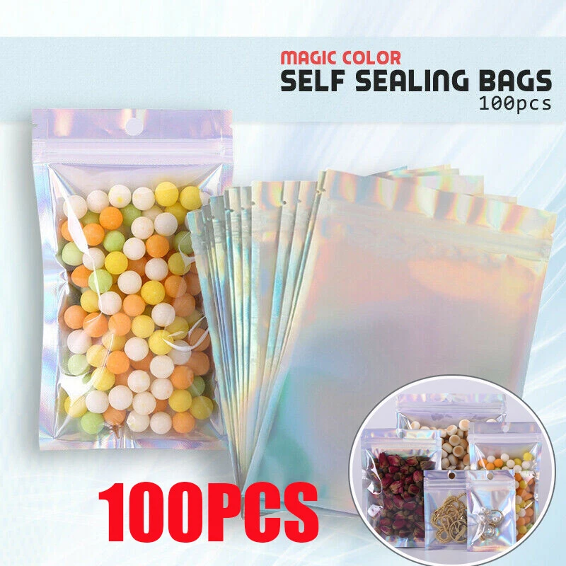 One Side Holographic Laser One Side Clear Zip Lock Bags Leak Proof
