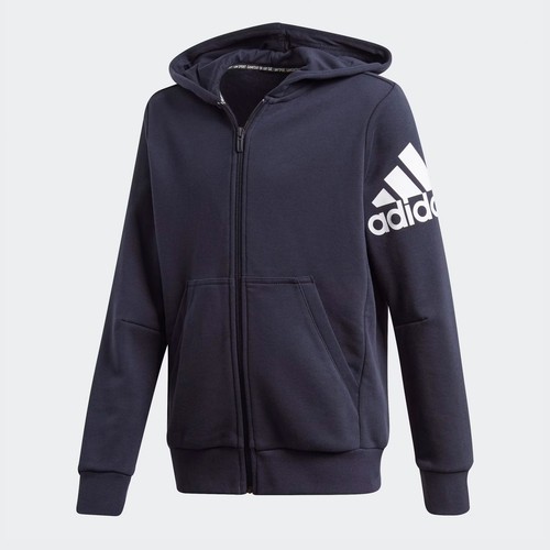 Adidas Children Sweater Jacket Full Zip Hoodie Track Hooded Sports Navy - Picture 1 of 4